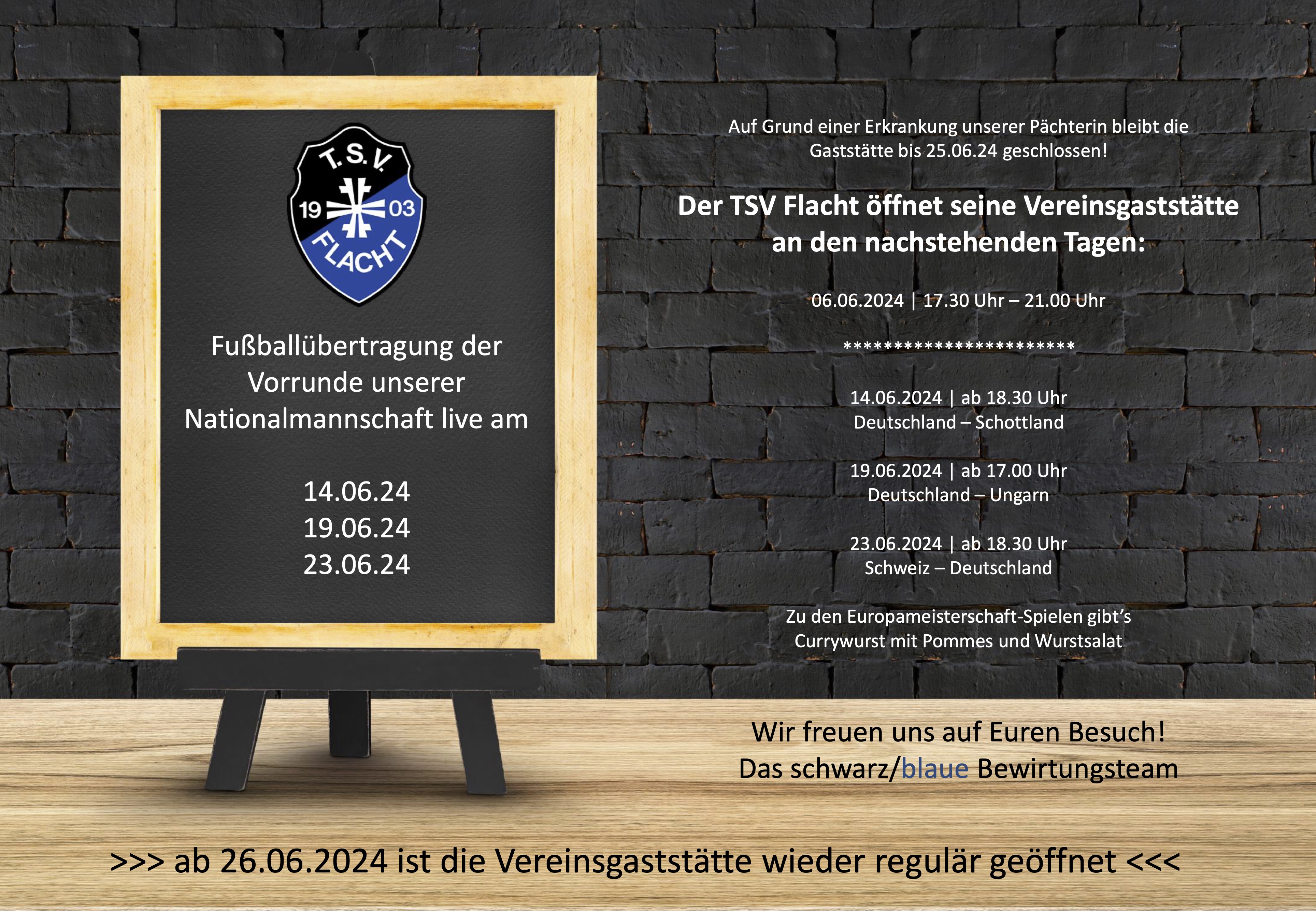 Der TSV Flacht öffnet seine Vereinsgaststätte 