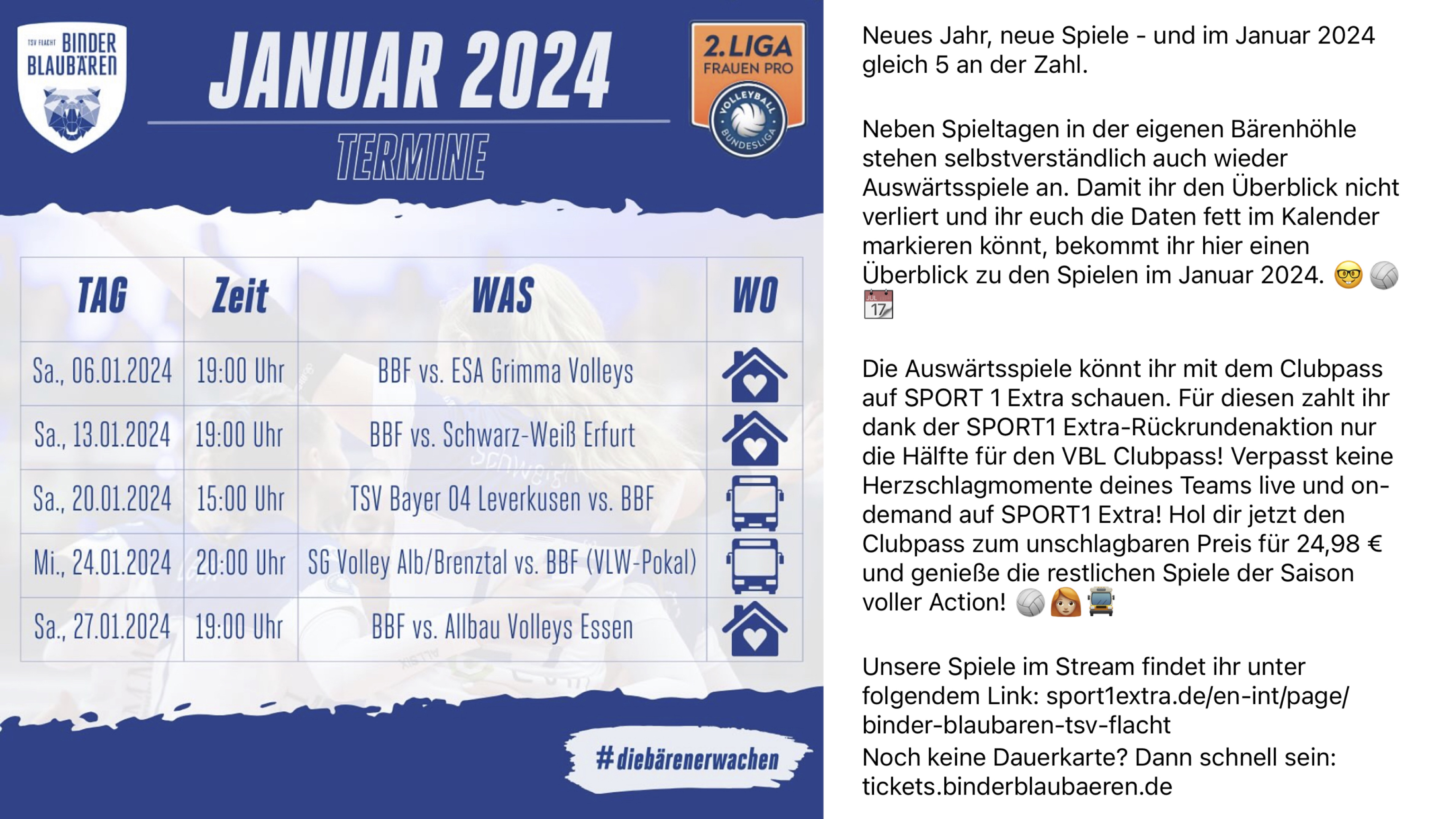 Binder Blaubären TSV Flacht - Termine Januar 2024