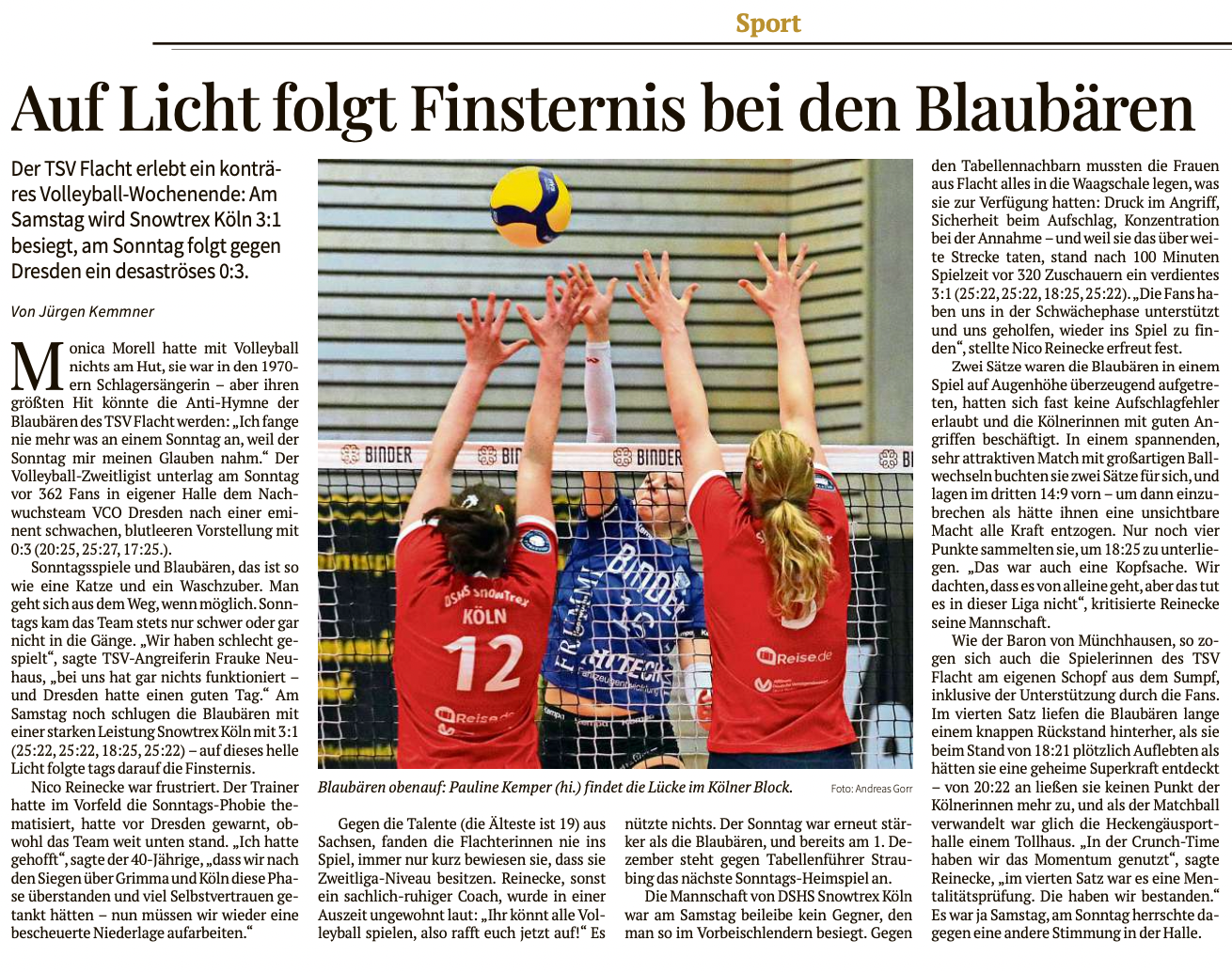 Leonberger Kreiszeitung: Auf Licht folgt Finsternis bei den Blaubären