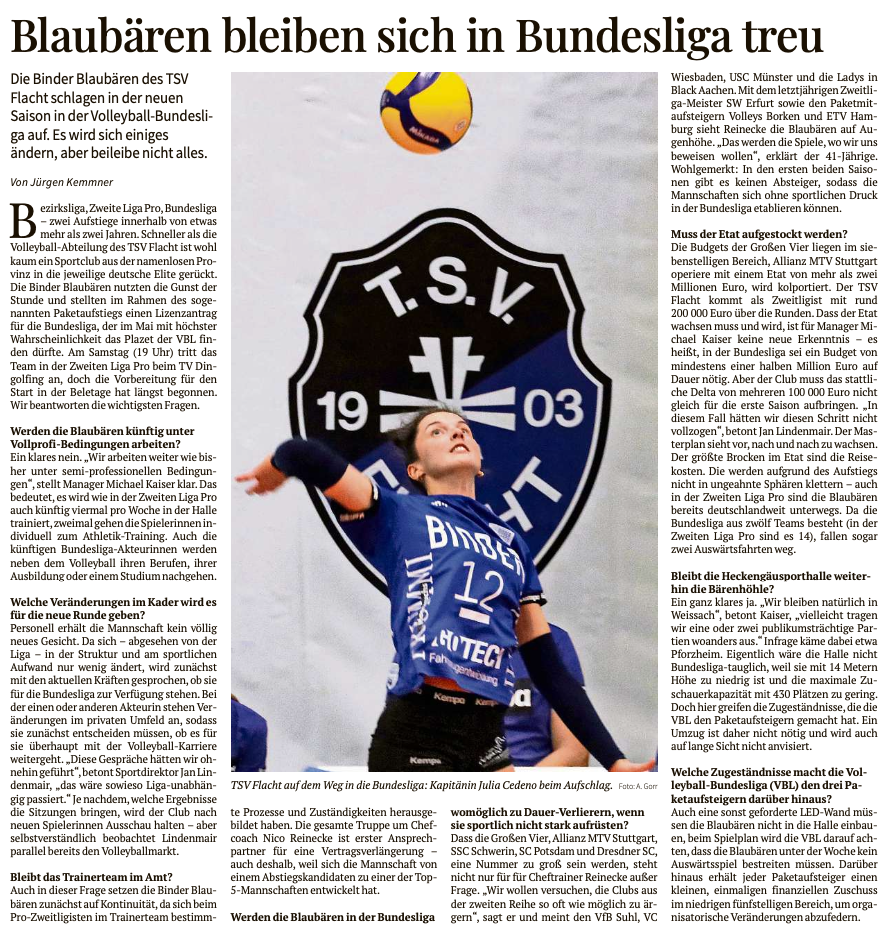 Leonberger Kreiszeitung vom 06.03.2025: Blaubären bleiben sich in Bundesliga treu
