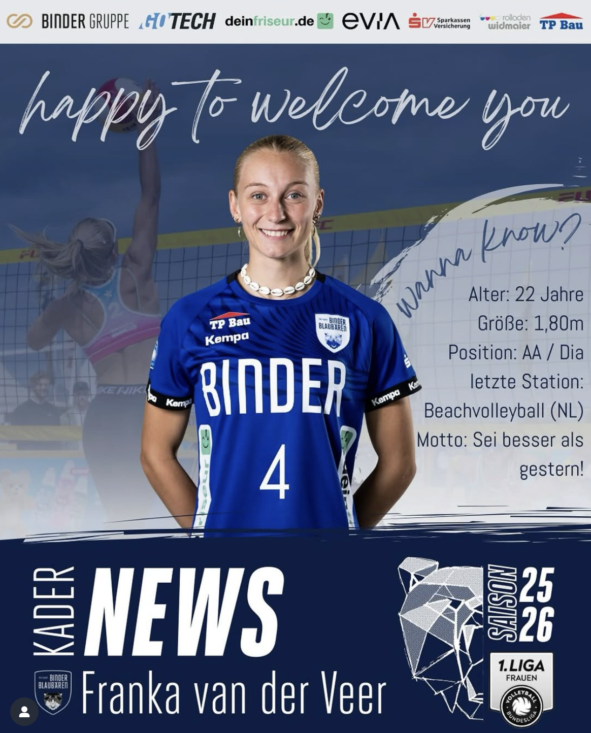 News der Binder Blaubären TSV Flacht: WILLKOMMEN FRANKA