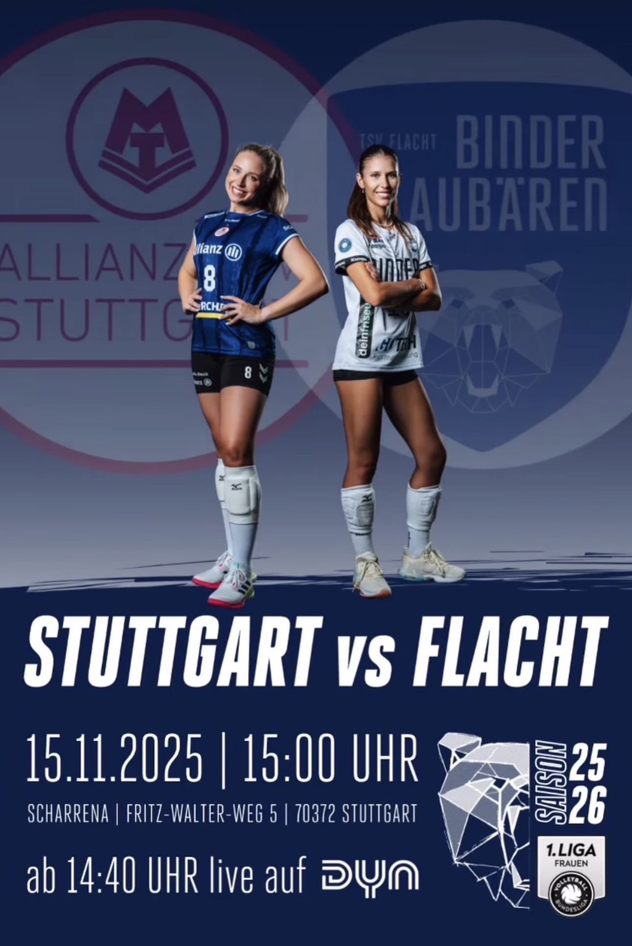Binder Blaubären TSV Flacht gegen Allianz MTV Stuttgart - Live auf DYN