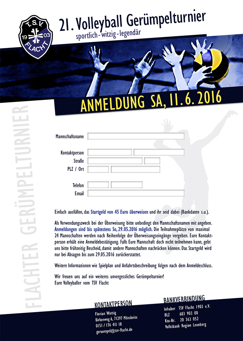 Einladung Volleyball Geruempelturnier 2016 TSV Flacht